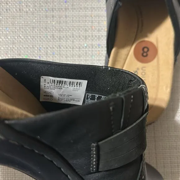 Clarks 8 Black Laurieann Ella Leather Ultimate Comfort Mules Clogs