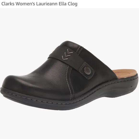 Clarks 8 Black Laurieann Ella Leather Ultimate Comfort Mules Clogs