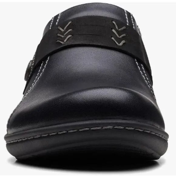 Clarks 8 Black Laurieann Ella Leather Ultimate Comfort Mules Clogs
