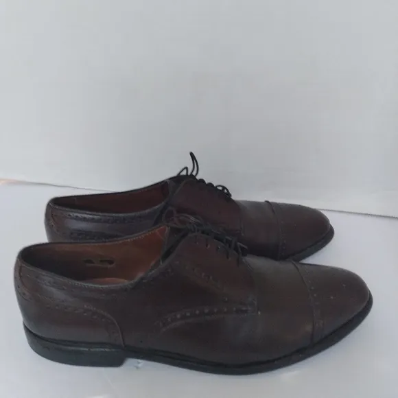 Classic Brown Leather Oxford‎ Dress Shoes Cap Toe Brogue Detail Formal Business