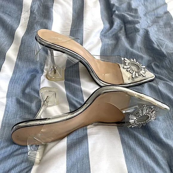 Clear, slingback heels clear heel rhinestone Broach Sunburst size 9