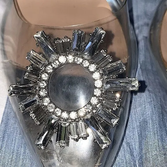 Clear, slingback heels clear heel rhinestone Broach Sunburst size 9