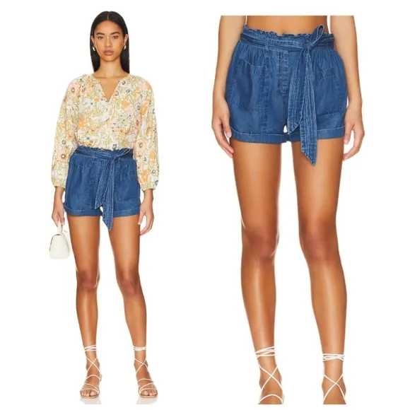 Cleobella Joplin Paperbag Short in Classic Blue Size Medium Bohemian