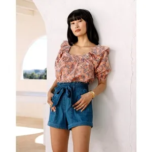 Cleobella Joplin Paperbag Short in Classic Blue Size Medium Bohemian
