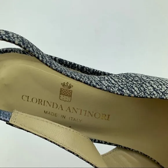 Clorinda Antinori the Rosie heels 39.5 9.5 blue cream crackle slingback kitten