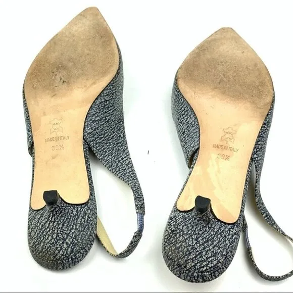 Clorinda Antinori the Rosie heels 39.5 9.5 blue cream crackle slingback kitten