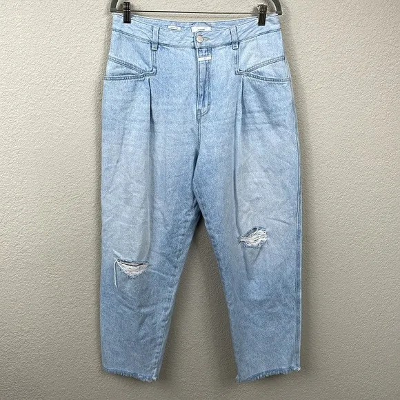 Closed Denim Pearl Relaxed Fit High Rise Jeans Distressed Rips Sz 31