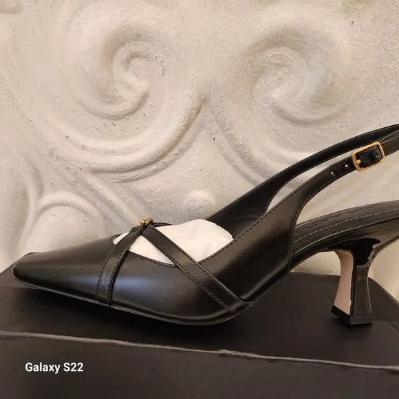 Coach &quot;Rowyn&quot; Black Kitten Slingback Heels. NIB. Size 5.5