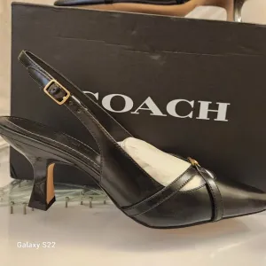 Coach &quot;Rowyn&quot; Black Kitten Slingback Heels. NIB. Size 5.5