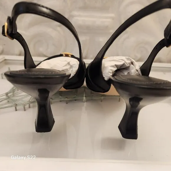 Coach &quot;Rowyn&quot; Black Kitten Slingback Heels. NIB. Size 5.5