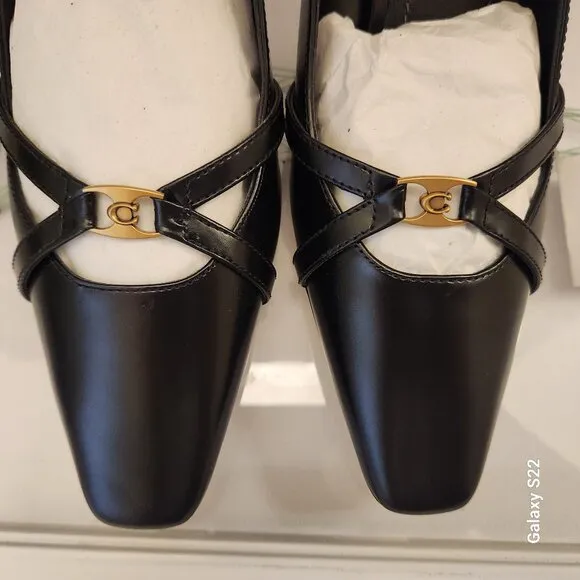 Coach &quot;Rowyn&quot; Black Kitten Slingback Heels. NIB. Size 5.5