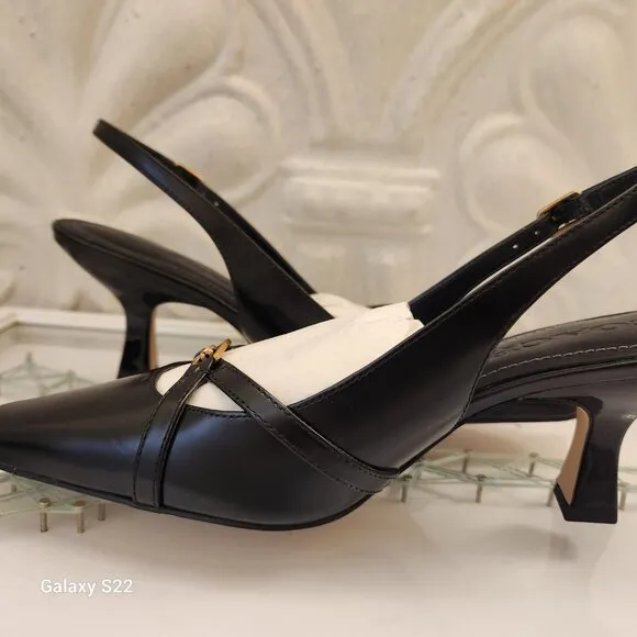 Coach &quot;Rowyn&quot; Black Kitten Slingback Heels. NIB. Size 5.5