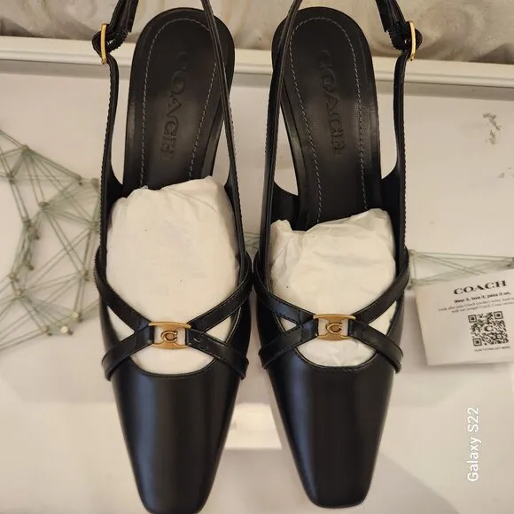 Coach &quot;Rowyn&quot; Black Kitten Slingback Heels. NIB. Size 5.5
