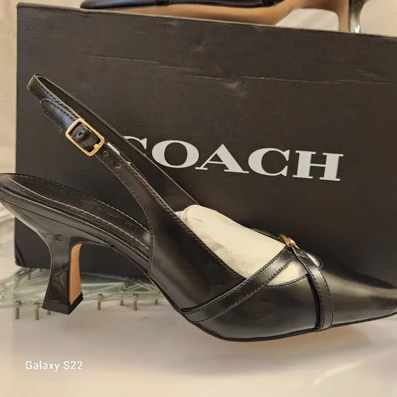 Coach &quot;Rowyn&quot; Black Kitten Slingback Heels. NIB. Size 5.5