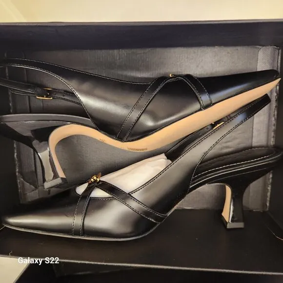 Coach &quot;Rowyn&quot; Black Kitten Slingback Heels. NIB. Size 5.5