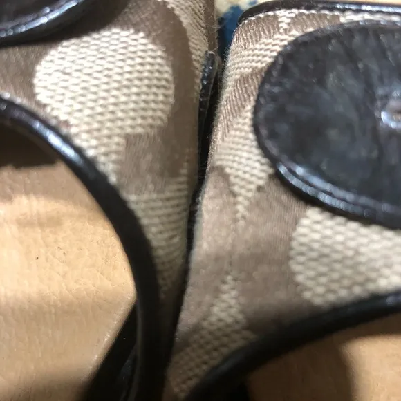 Coach Black and Tan Mules with Patent Leather Strap