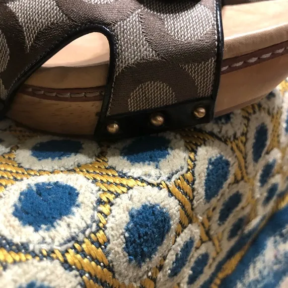 Coach Black and Tan Mules with Patent Leather Strap