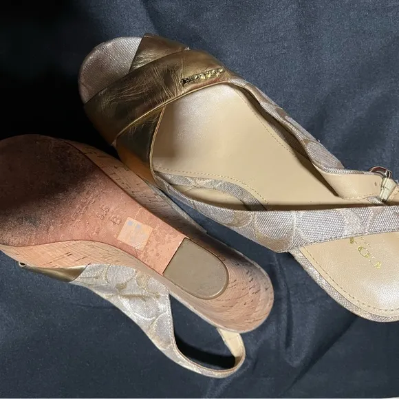 Coach Gold and Cream Slingback Heels