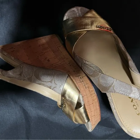 Coach Gold and Cream Slingback Heels