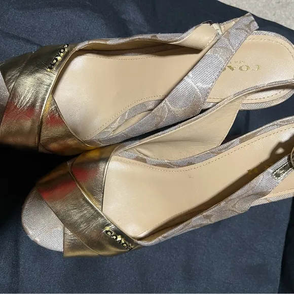 Coach Gold and Cream Slingback Heels