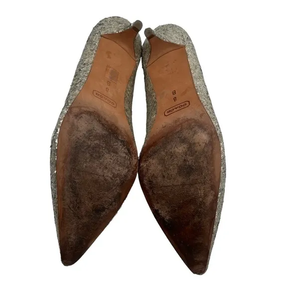 Coach Gold Glitter Rhinestone Bows Monroe Pointed Toe Pumps Size 38 Women’s