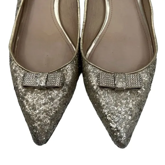 Coach Gold Glitter Rhinestone Bows Monroe Pointed Toe Pumps Size 38 Women’s