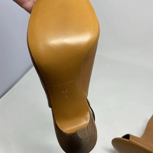Coach Lanora Soft Grain Ginger Leather Slingback Ankle Bootie Heels Cognac 8.5