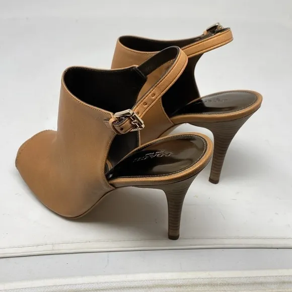 Coach Lanora Soft Grain Ginger Leather Slingback Ankle Bootie Heels Cognac 8.5