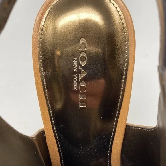 Coach Lanora Soft Grain Ginger Leather Slingback Ankle Bootie Heels Cognac 8.5