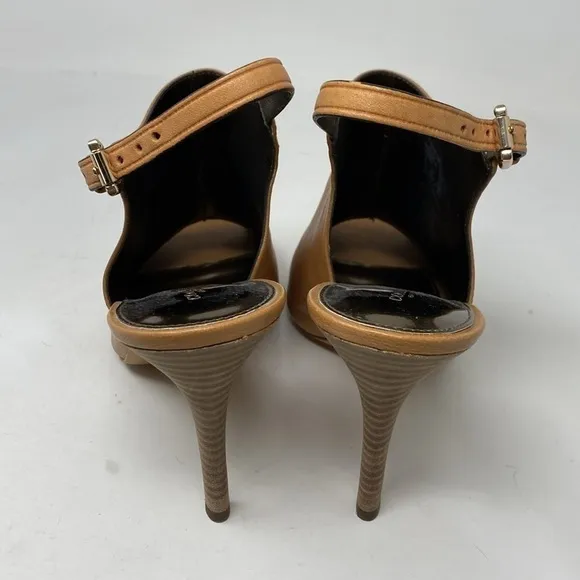 Coach Lanora Soft Grain Ginger Leather Slingback Ankle Bootie Heels Cognac 8.5