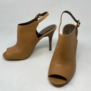 Coach Lanora Soft Grain Ginger Leather Slingback Ankle Bootie Heels Cognac 8.5
