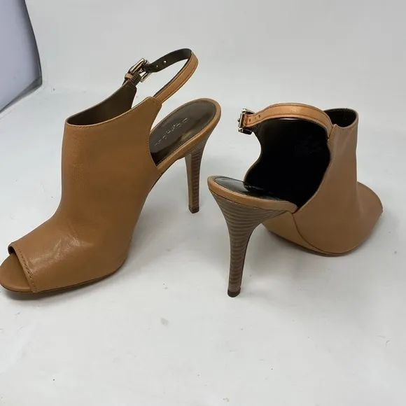 Coach Lanora Soft Grain Ginger Leather Slingback Ankle Bootie Heels Cognac 8.5