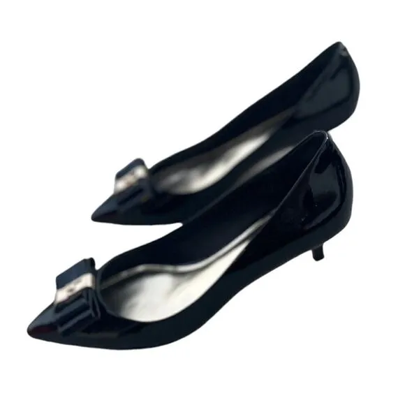 Coach Mandy Kitten Heel Black Patent Leather w/Bow Detail &amp; Gold Fittings Sz 6.5