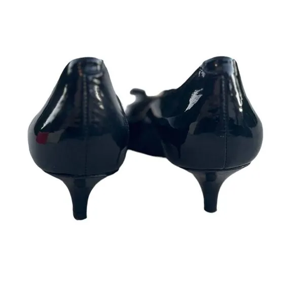 Coach Mandy Kitten Heel Black Patent Leather w/Bow Detail &amp; Gold Fittings Sz 6.5