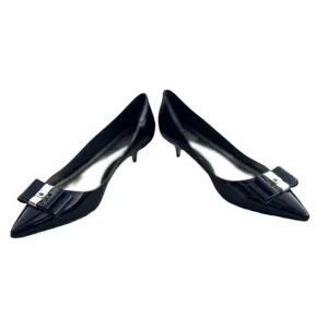 Coach Mandy Kitten Heel Black Patent Leather w/Bow Detail &amp; Gold Fittings Sz 6.5