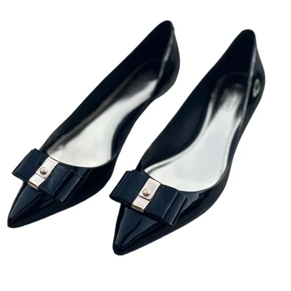 Coach Mandy Kitten Heel Black Patent Leather w/Bow Detail &amp; Gold Fittings Sz 6.5