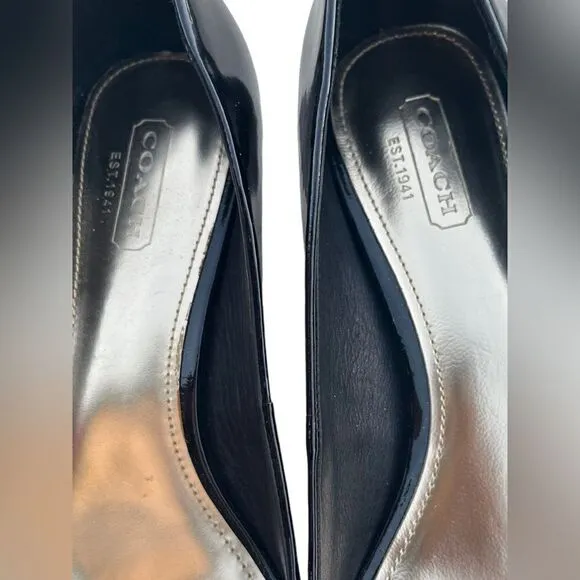 Coach Mandy Kitten Heel Black Patent Leather w/Bow Detail &amp; Gold Fittings Sz 6.5