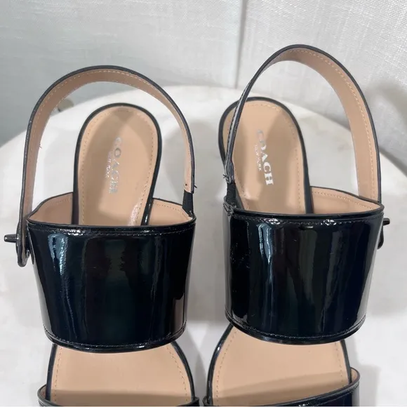 Coach Marla Black Patent Leather Slingback Sandals Heels Size 11