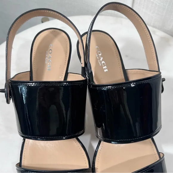 Coach Marla Black Patent Leather Slingback Sandals Heels Size 11