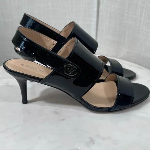 Coach Marla Black Patent Leather Slingback Sandals Heels Size 11