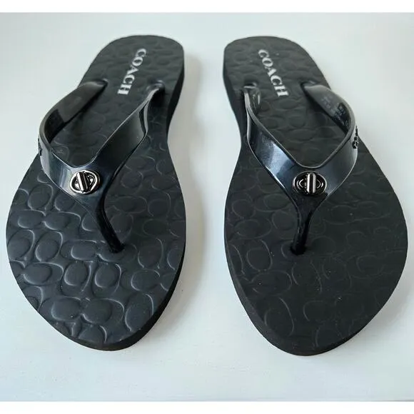 Coach NEW Abbigail Signature Turnlock Black Flip Flop Sandal Rubber Size 7 Gift