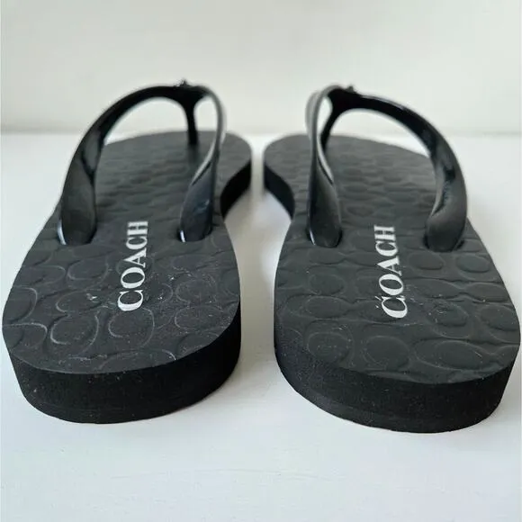 Coach NEW Abbigail Signature Turnlock Black Flip Flop Sandal Rubber Size 7 Gift