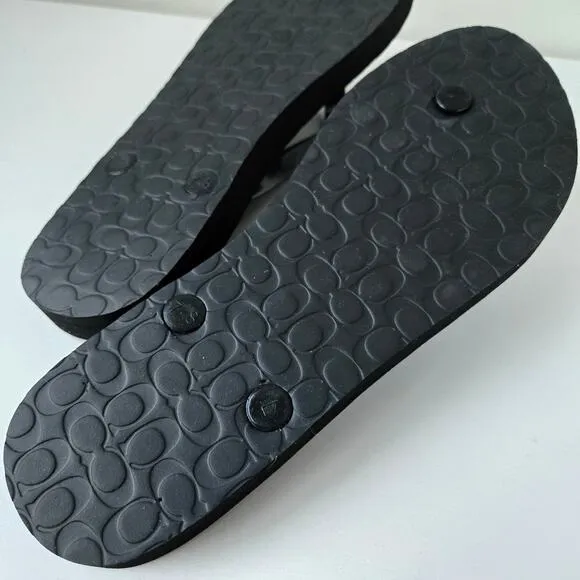 Coach NEW Abbigail Signature Turnlock Black Flip Flop Sandal Rubber Size 7 Gift