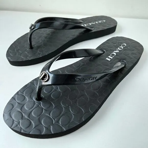 Coach NEW Abbigail Signature Turnlock Black Flip Flop Sandal Rubber Size 7 Gift