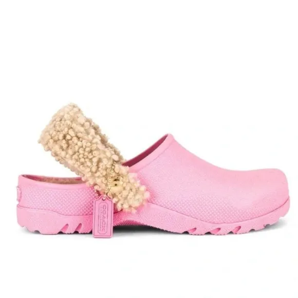 Coach / Pink Lola Shearling-Trim Rubber Clogs