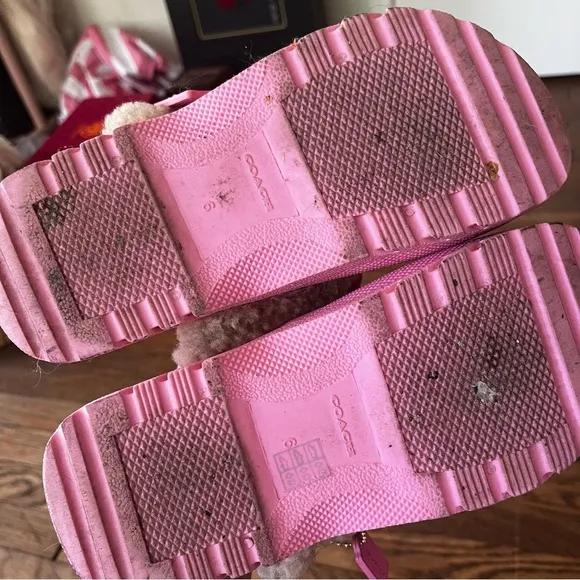 Coach / Pink Lola Shearling-Trim Rubber Clogs