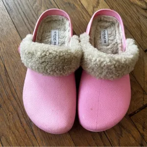 Coach / Pink Lola Shearling-Trim Rubber Clogs