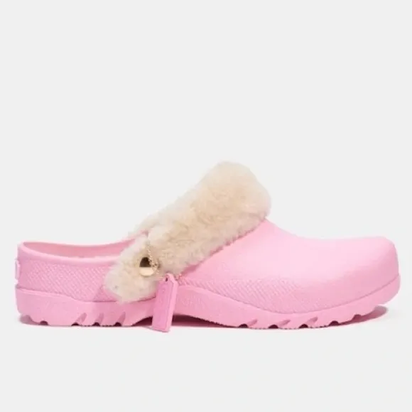 Coach / Pink Lola Shearling-Trim Rubber Clogs
