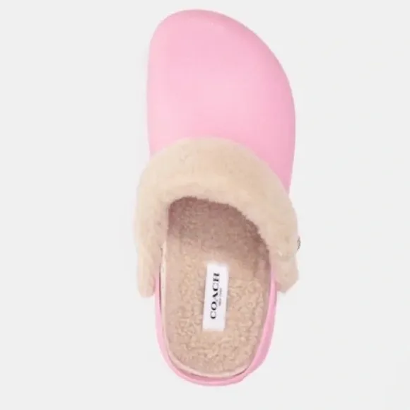 Coach / Pink Lola Shearling-Trim Rubber Clogs