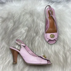 Coach Pink Leather Slingback Twist Lock Heels Sz 6.5